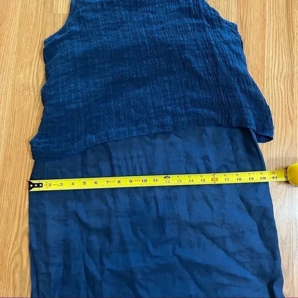 PURE JILL Sleeveless Linen Dress Tiered Overlay Crinkle Lagenlook Blue Petite S - Picture 12 of 12